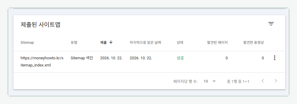 구글 서치콘솔 사이트맵 제출 성공 화면